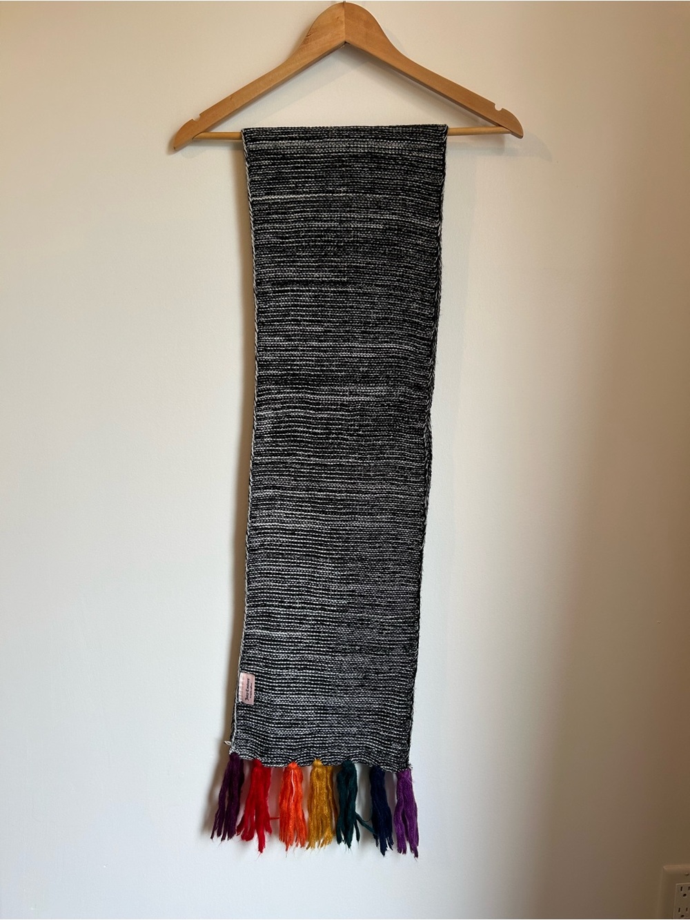 Juicy Couture Y2K Black White Knit Winter Scarf Rainbow Tassel Fringes